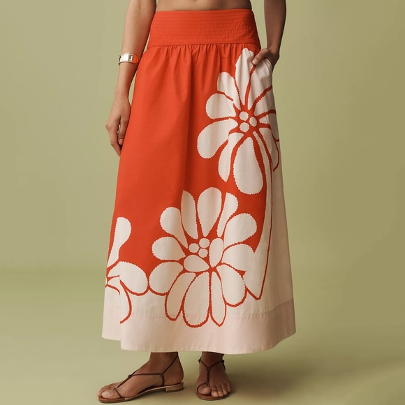 NWT Farm Rio Floral Poplin Midi Skirt Size L Large